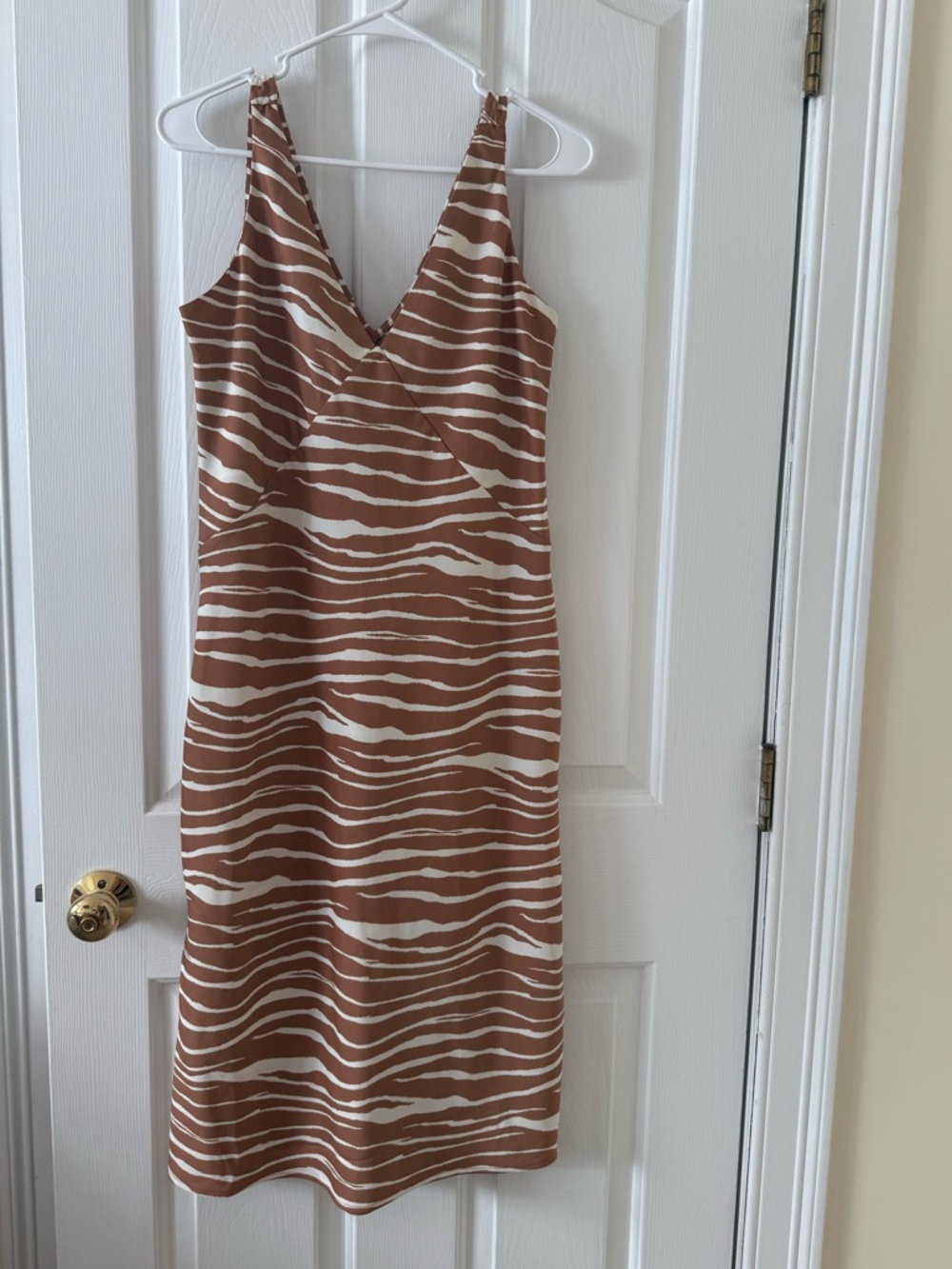 a new day Brown and White Zebra-Print V-Neck Midi Dress